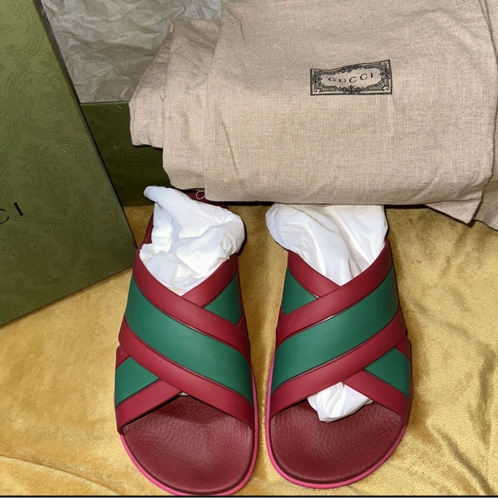 Gucci Red and Green Slide Sandals